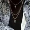 Multi-layer Punk Chains Cross Pendant Cool Hip Hop Geometric Metal Necklaces Fashion Sweater Chain Necklace