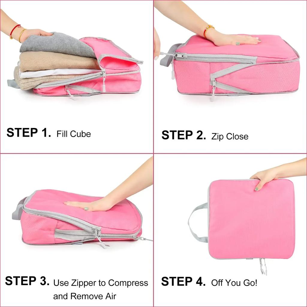 Luggage Organizer Set Travel Compression Packing Cubes Suitcase Zipper Foldable Storage Bag for Clothes Shoes Accessories