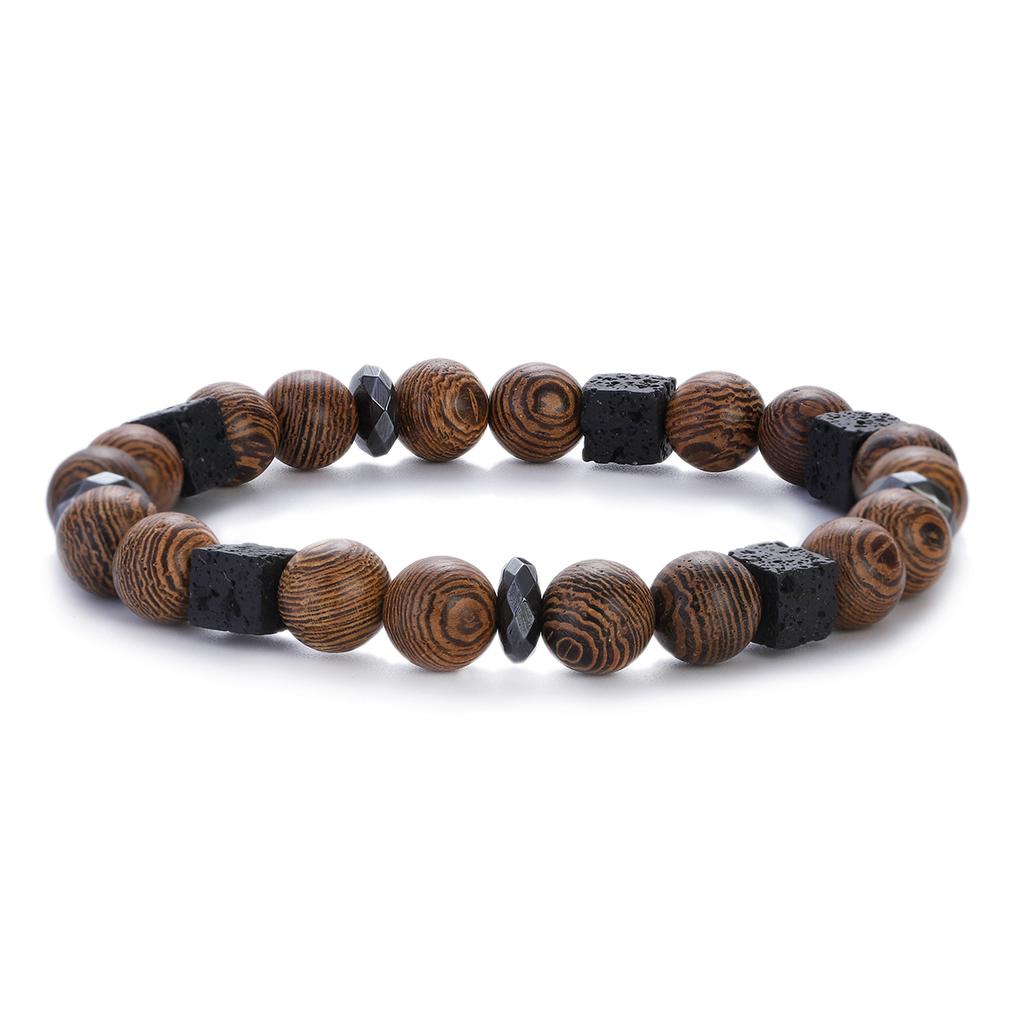 Natural Wood Beads Bracelet Women Men Yoga Meditation Prayer Om Pendant Wooden Jewelry Classic Sliver