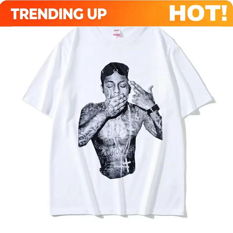 Custom Shirt Rapper Lil Wayne Print Graphic T Shirt Unisexs Cool Hip Hop Gothic Clothing Tshirts Y2k Unisex Retro Oversized Cotton T