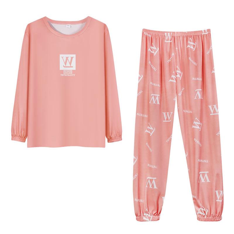 WeChat Herbst/Winter Damen Niedlicher Stil Rundhals Pyjama-Set - Langarm und Hose