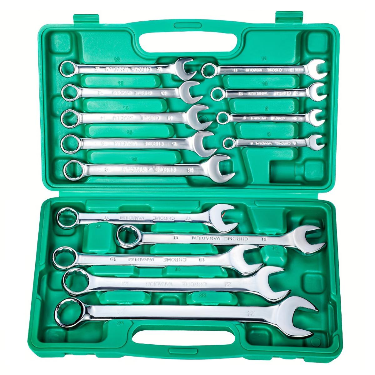 

14PCS Combination Wrench Set Dual-Purpose Metric and Standard Mechanics Wrenches with 8mm-24mm Range,Compact Storage Box