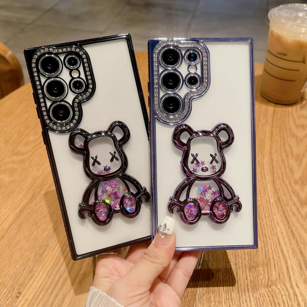 Rhinestone quicksand bear mobile phone case is suitable for Samsung S25ULTRA electroplating A24ULTRA soft protective case S23S22