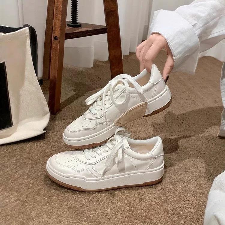

Women s Genuine Leather White Thick-Soled Casual Shoes - 2025 Spring/Autumn Versatile Soft-Soled Sports Sneakers, Flat Board Style. 36 грязно-белый