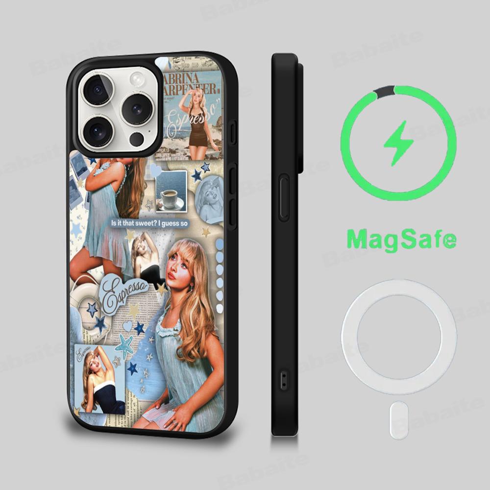 

Singer S-Sabrina C-Carpenter Phone Case Magesafe Magnetic Wireless Charge Case For iPhone 16 11 12 13 14 15 Pro Max Plus Mini iPhone 13