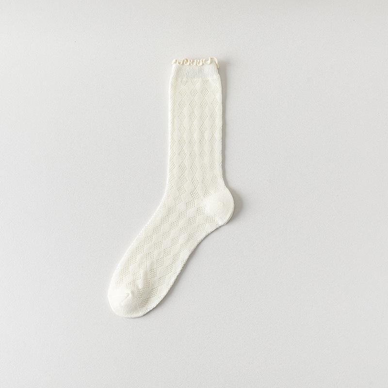 Women's Summer Thin Mesh Breathable Boneless Lace Mid Tube Cotton Socks