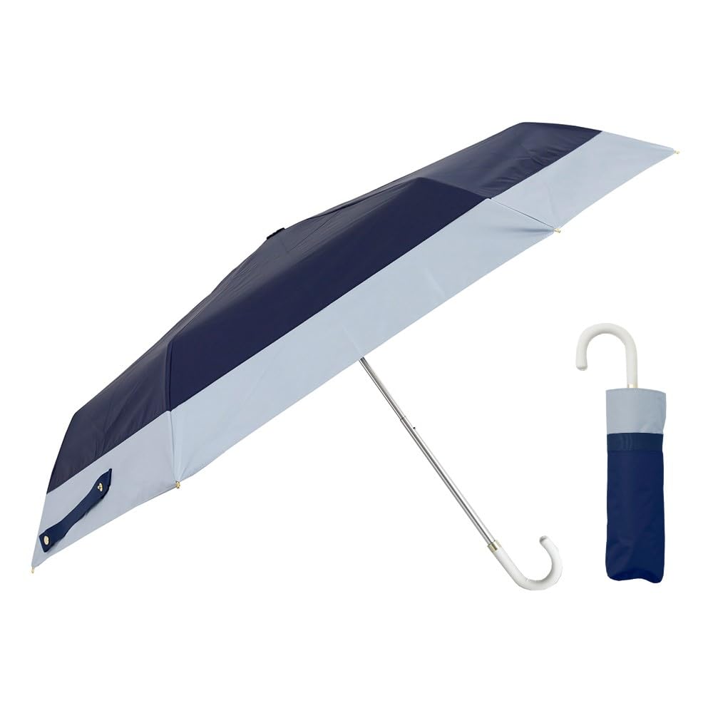 Ogawa Folding UV Perfect Gift for or any LINEDROPS 57411 Women's Parasol, 99.9% Protection, Navy/Black, Water-Repellent, Stylish, Simple, Two-Tone