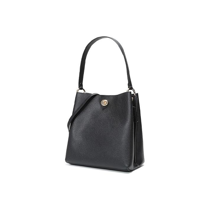 Coach Charlie 26 Unifarbene Magnetverschluss Leder Eimer Tasche Damen Taschen Schwarz 55200-GDBLK