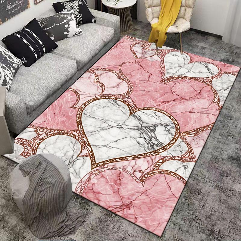 Marble Heart Pattern Carpet, Pink and White Decorative Floor Rug Suitable for use as an anti-slip for living room bedroom sofas