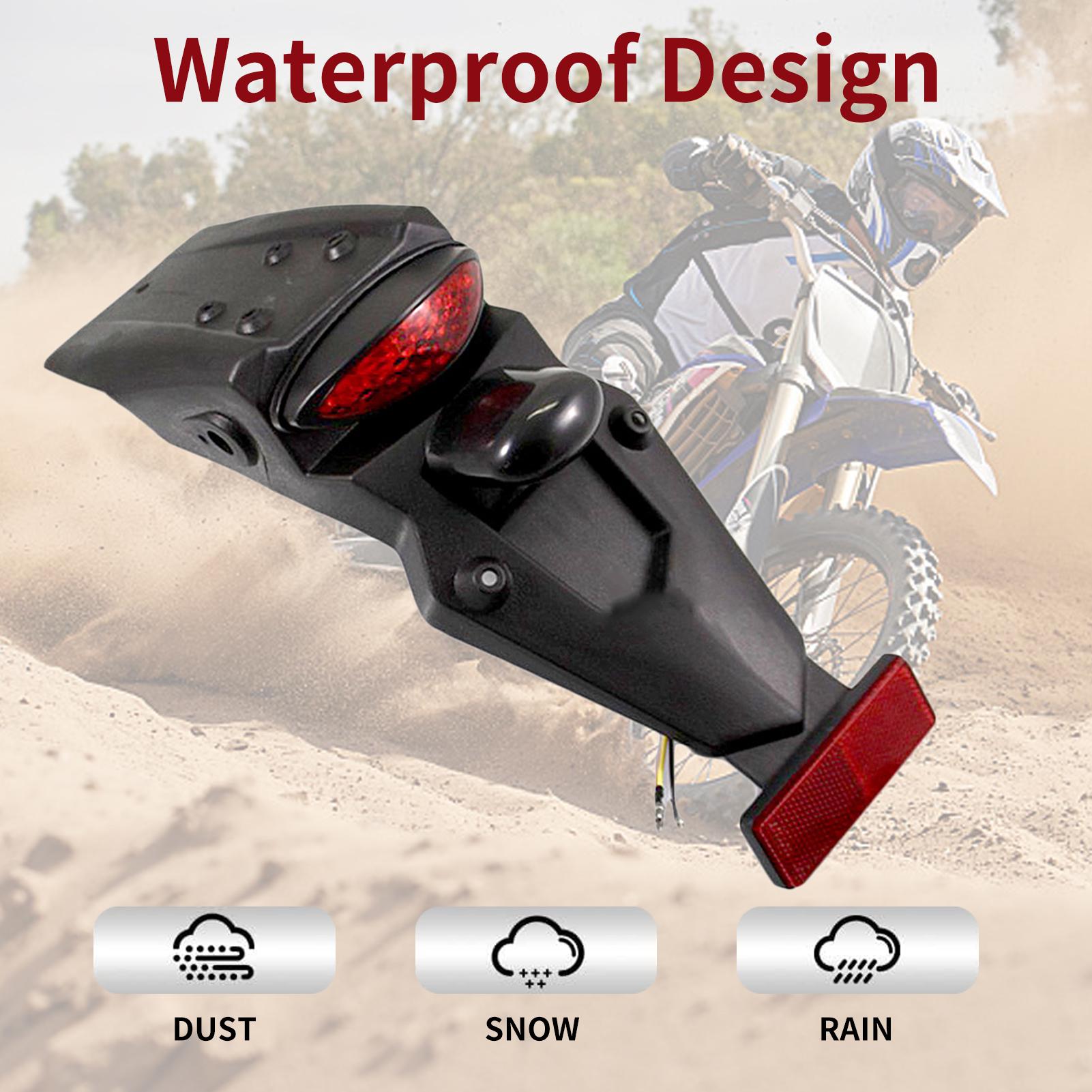 Motorcycle Tail Light, 12V LED Rear Tail Light Brake Stop Lamp with License Plate Light Bracket, for Off Road Motorcycle Dirt Bike