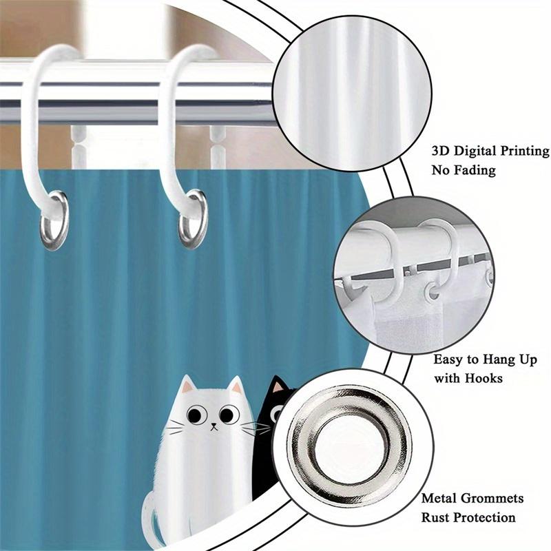1Pc Minimalist Double Cat Pattern Shower Curtain, Polyester Fabric, Machine Washable, Suitable For Bathroom Decor.