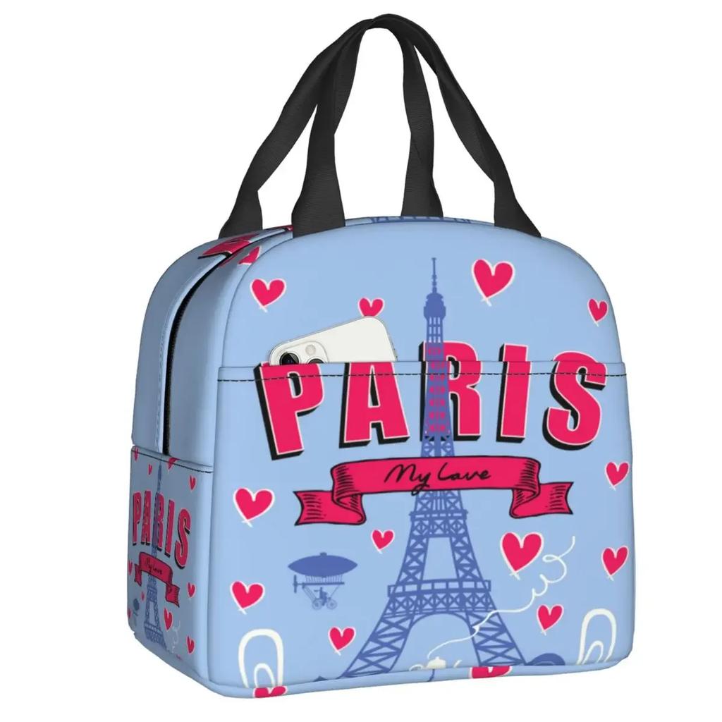 Eiffelturm Isolierte Lunchtasche für Camping Reisen Romantische Französische Liebe Auslaufsichere Kühltasche Thermische Lunchbox Frauen Kinder