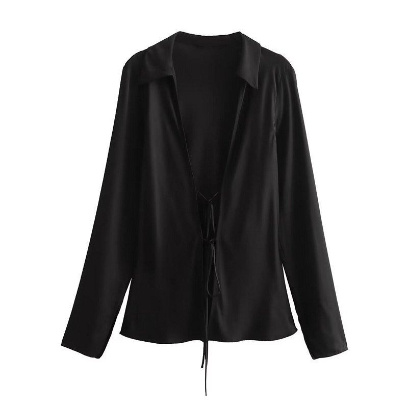 

Европейская и американская женская мода лето новая атласная блузка с бантом в европейском и американском стиле L чёрный