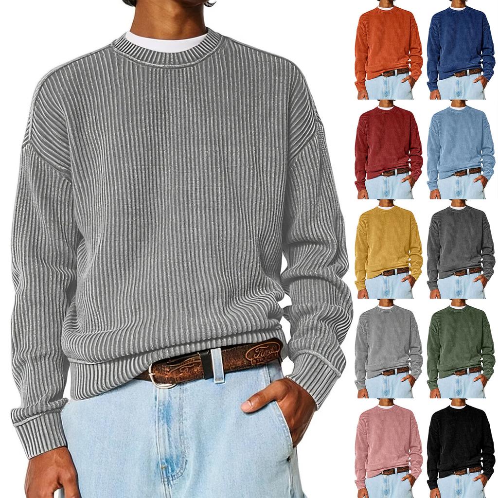 Men's Loose-fitting Casual Round Neck Long-sleeved Knit Top