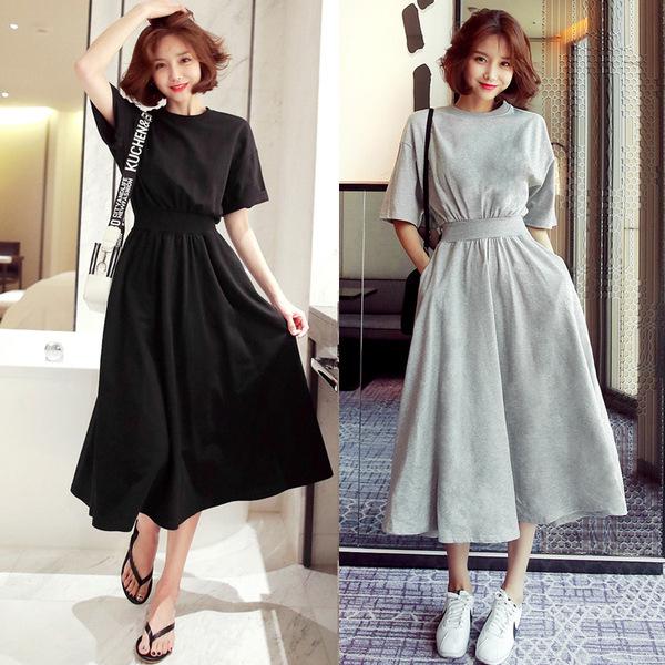 

2023 Summer High-Waisted Mid-Sleeve Cinched Dress M чёрный