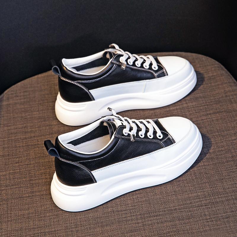 Inner Heightened Small White Shoes Women's  Spring New All-match White Shoes Thick-soled Sports Cowhide Women's Single Shoes