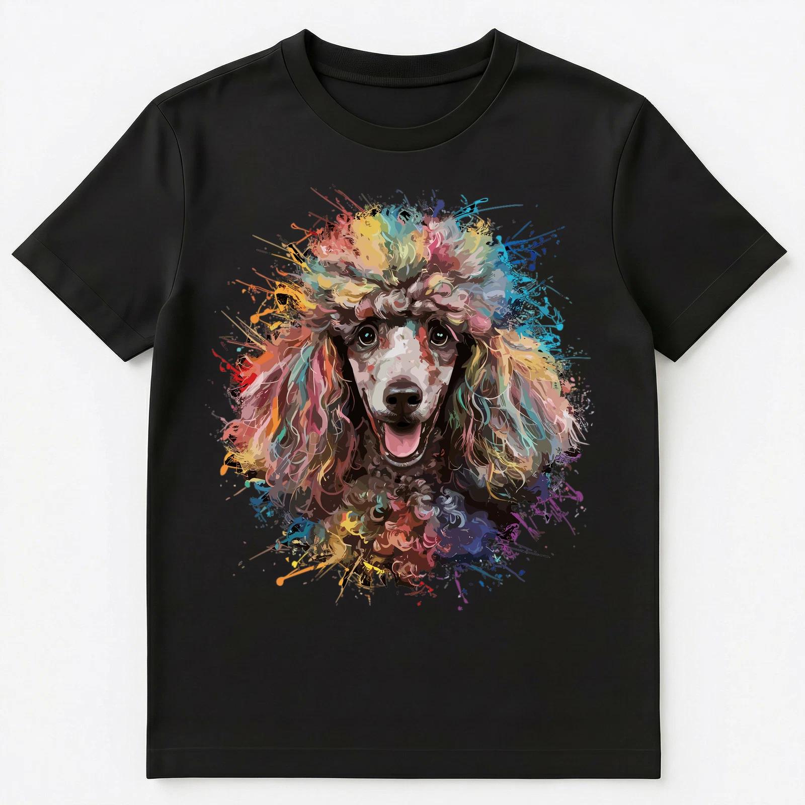 

Colorful Paint Splash Cute Poodle Face Art Graphic Unisex T-Shirt S