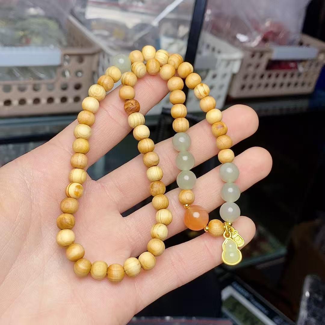 Cliff Cypress & Hetian Jade Double Circle Unisex Bracelet - Simple, Versatile, Elegant