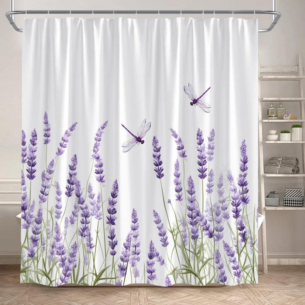 

Фиолетовая лавандовая шторка для душа бабочка стрекоза акварельный цветочный растительный набор штор для ванны из полиэстера декор для ванной 150x180CM