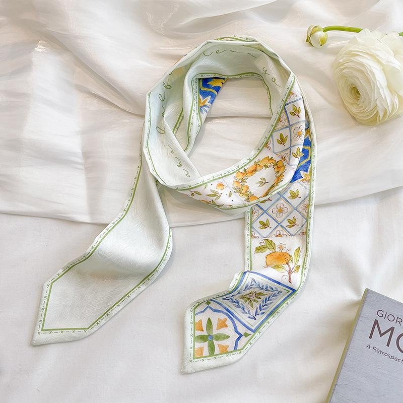 High Grade Hairband Silk Feel Neckerchief Women Scarf Long Skinny Headbands Cute Tie Scarves Luxury Print Bag Scarf For Ladies