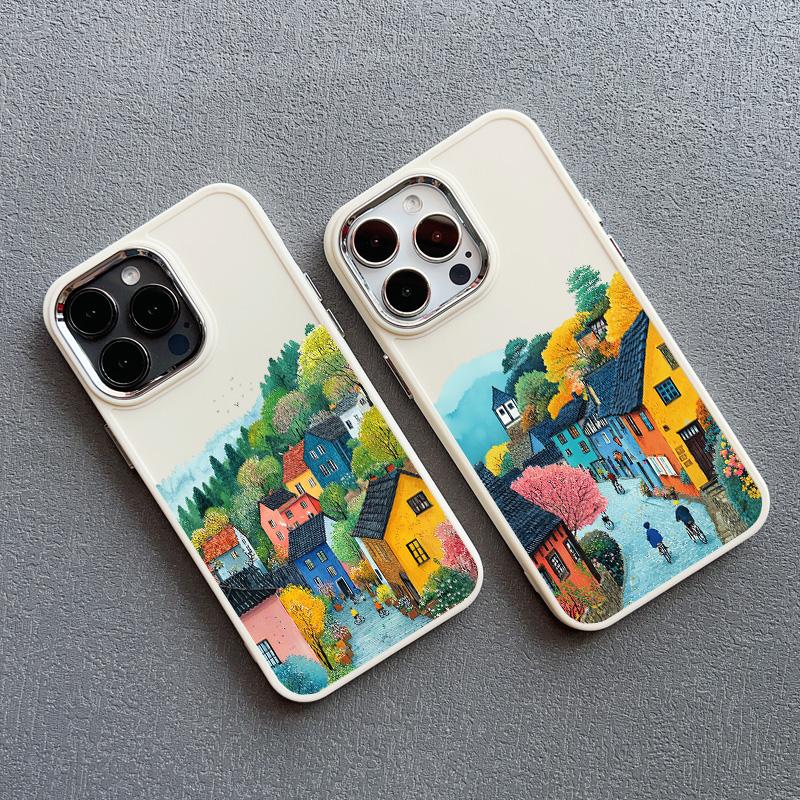 Picturesque Landscape Town Silicone Phone Case For iPhone 16 15 14 Pro Max Plus 11 12 13 Pro Max 7 8 Plus SE2 XS X XR Back Cover