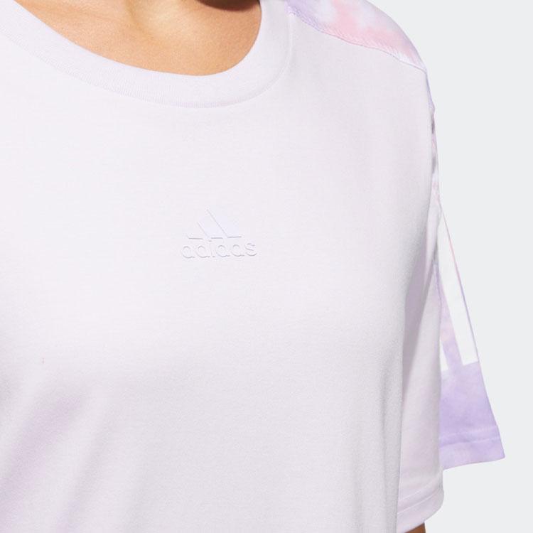 Adidas Long Tee with Alphabet Logo Print Sports Short Sleeve Dress Women Dress Light-Purple HF2478