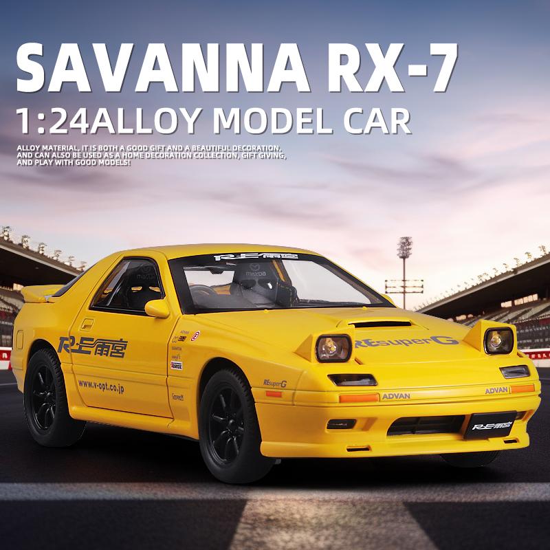1/24 Mazda RX7 Initial D Diecast Alloy Model Car Metal Sound and Light Model Cars Boys Gifts for Children Hobby Collection
