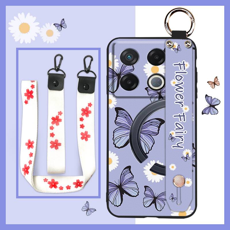 Lanyard Anti-dust Phone Case For infinix GT 20 Pro/X6871 Wristband Flower Back Cover Waterproof Shockproof Soft case