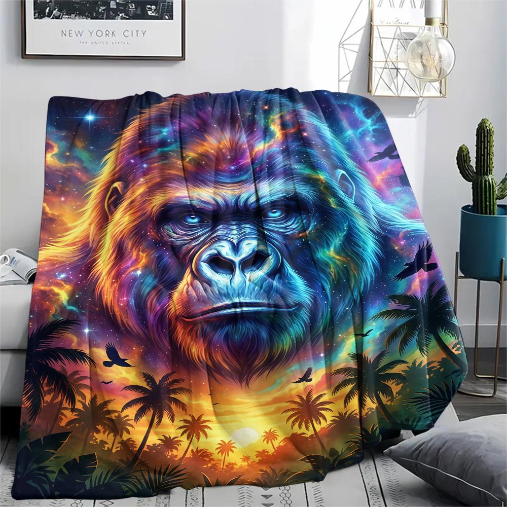 Aurora Sky Gorilla Unicorn OwlPrint Flannel Blanket,High quality Comfortable for All Seasons,Home Decor,Warmth and Comfort,Perfect for Christmas Gifts