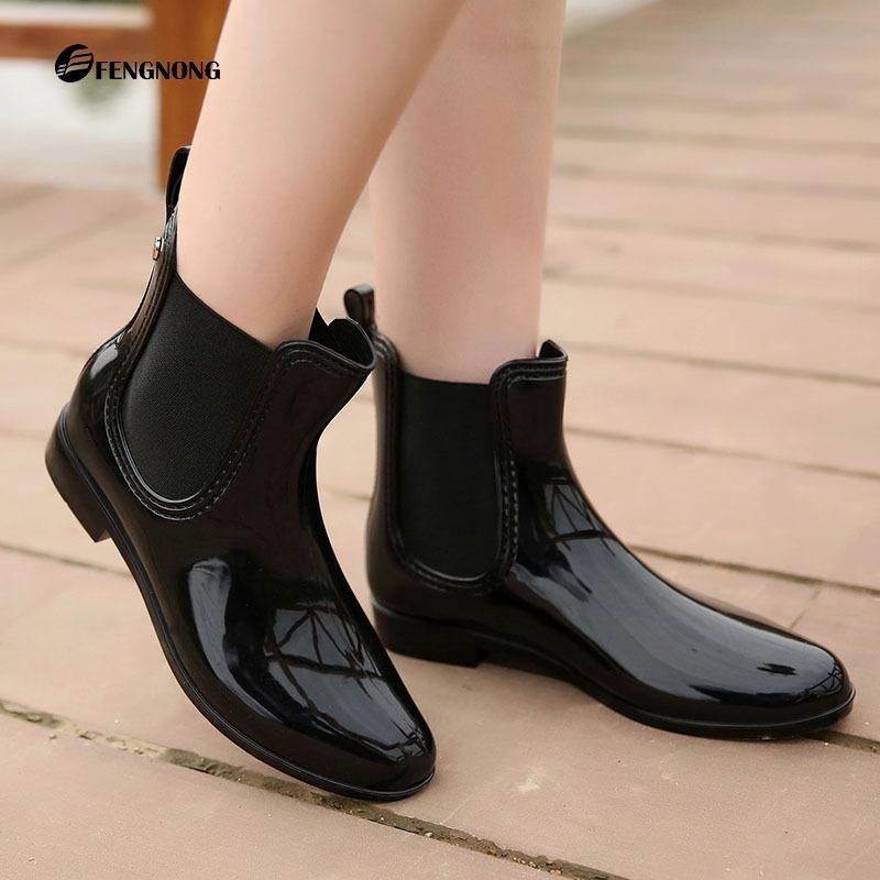 New Thermal Rain Boots Type Low Tube Fashion Water Shoes Trendy Low Tube Elastic Glossy Women's Rain Shoes