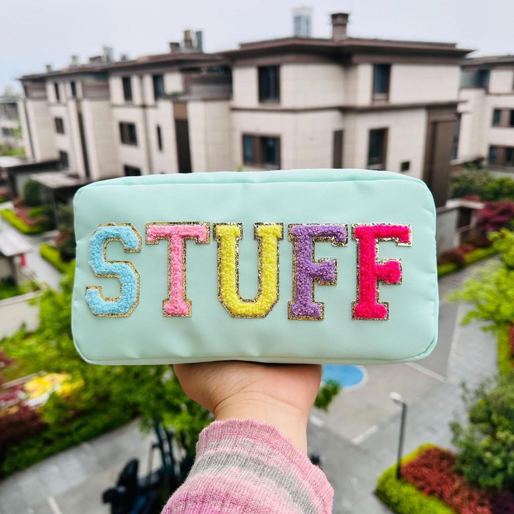 Portable Nylon Women's Cosmetic Bag Simple Letter Sticker Ladies Large Storage Bags Female Make Up Case Travel Clutch Handbags