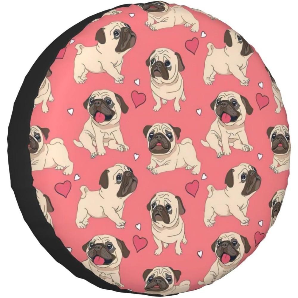 Pug Dog Heart Pattern Tire Cover Waterproof Dustproof Spare Wheel Protector for SUV Truck
