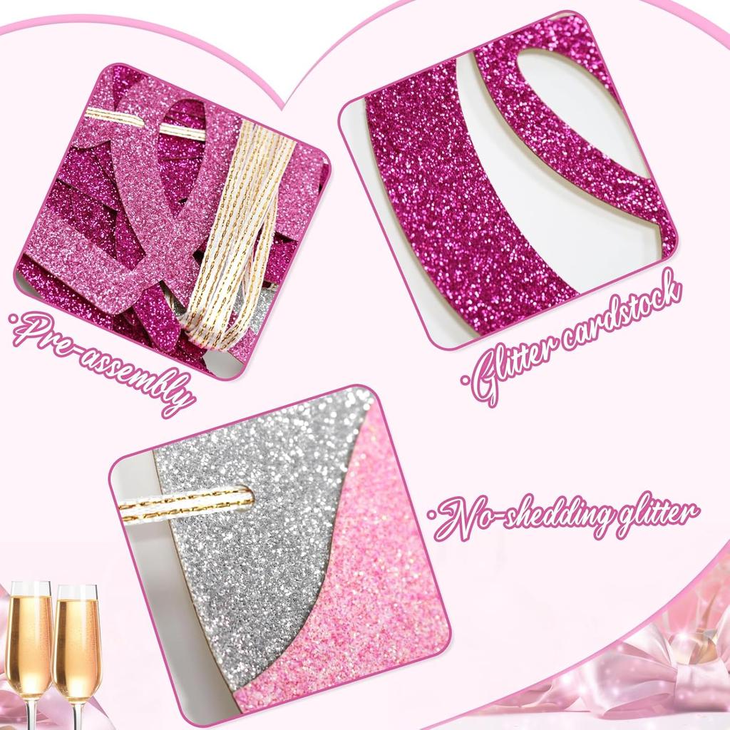 Firefairy Oh Sip It's a Girl's Trip Pre-strung Banner - Girls Vacation, Weekend, Just Wanna Have Fun - Bachelorette Party Decorations, Hot Pink