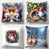Holiday Christmas Elf 4pcs Pillowcase Set - 17.7 Inches X 17.7 Inches, Single-sided Print, Modern Style Living Room Sofa Decor