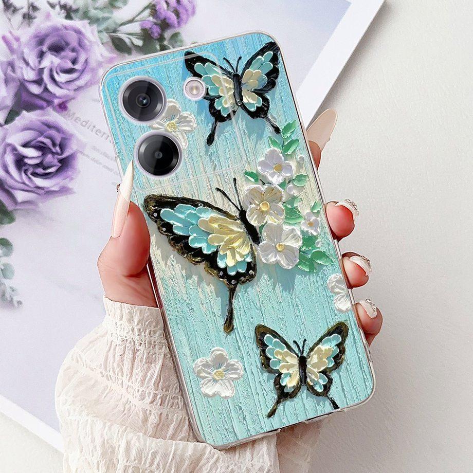 For Xiaomi Poco M7 Pro 5G X7 Pro Back Cover Girly Fashion Flower Butterfly Painting Soft TPU Clear Fundas PocoM7 Pro X7Pro Case