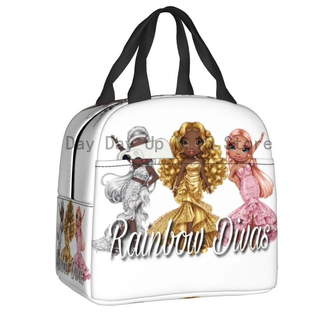 Rainbow High Insulated Lunch Bag for Outdoor Picnic Cartoon Anime Tv Portable Thermal Cooler Lunch Box Women Kids
