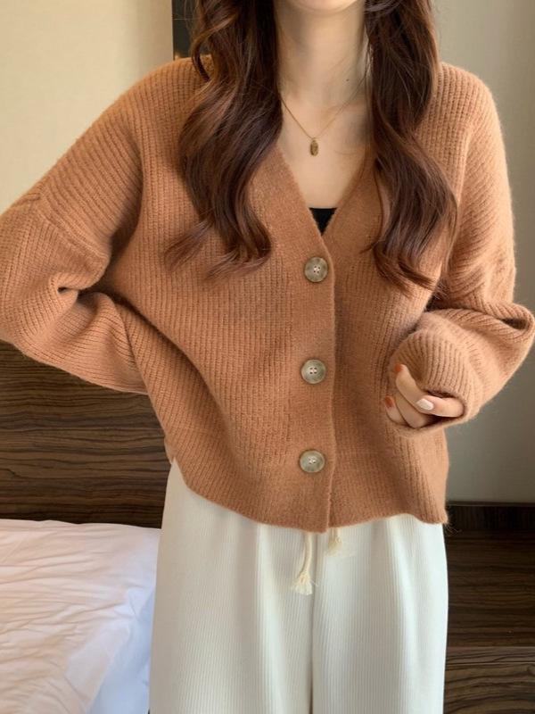 Korean Style Fluffy Knit Cardigan - Soft Button Sweater for Autumn/Winter