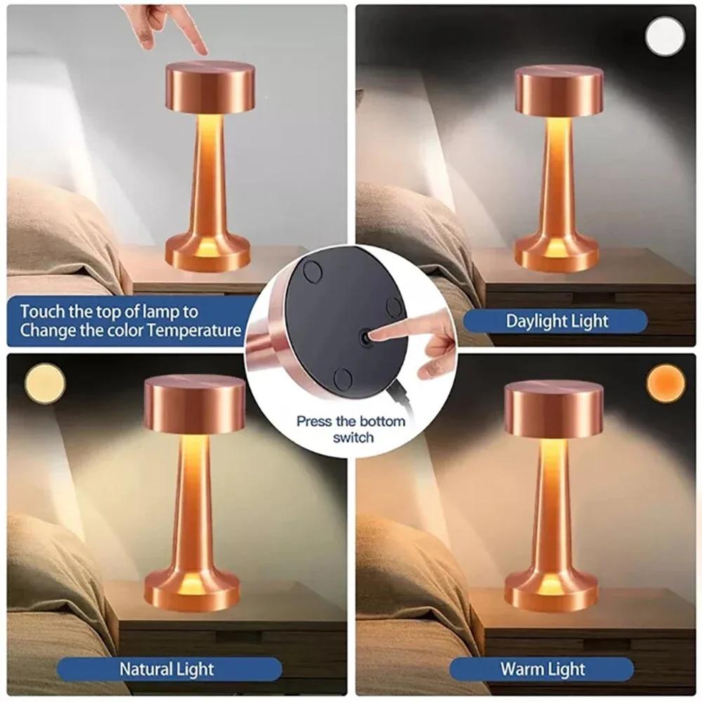 Rechargeable Retro Table Lamp Metal Touch Decor for Bar Coffee Table Restaurant Decoration Light Desk LED Night Lights Bedroom