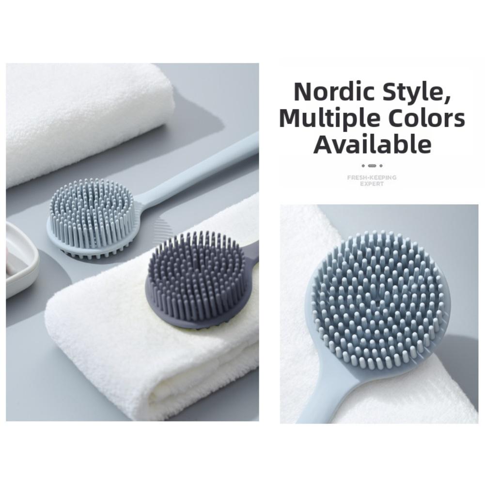 Bath Brush Silicone Long Handle Double-Sided For Back Scrubbing For Deep Cleansing And Massage Bathroom Cleaning Brush