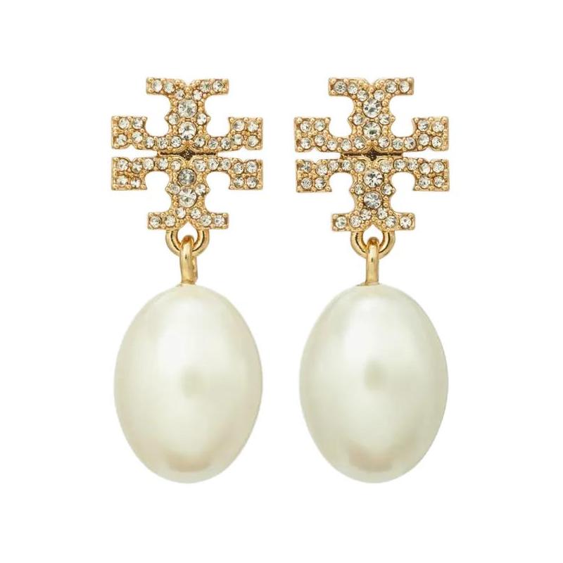 TORY BURCH Double T Design Brass Earrings Women s Gold/Blue/Green 158536-137 синий