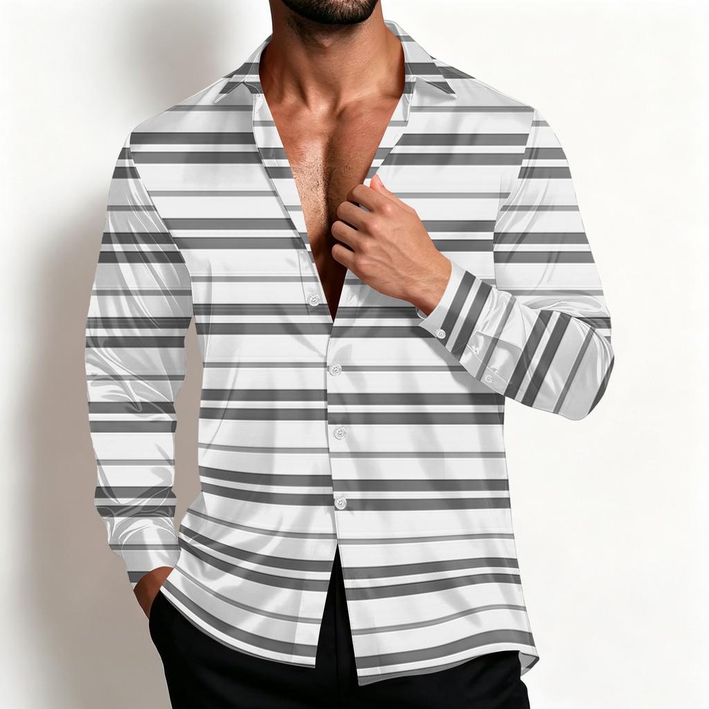 Veste chemise rayée décontractée pour homme Coupe ample Respirante Col rabattu pour le printemps et l'automne