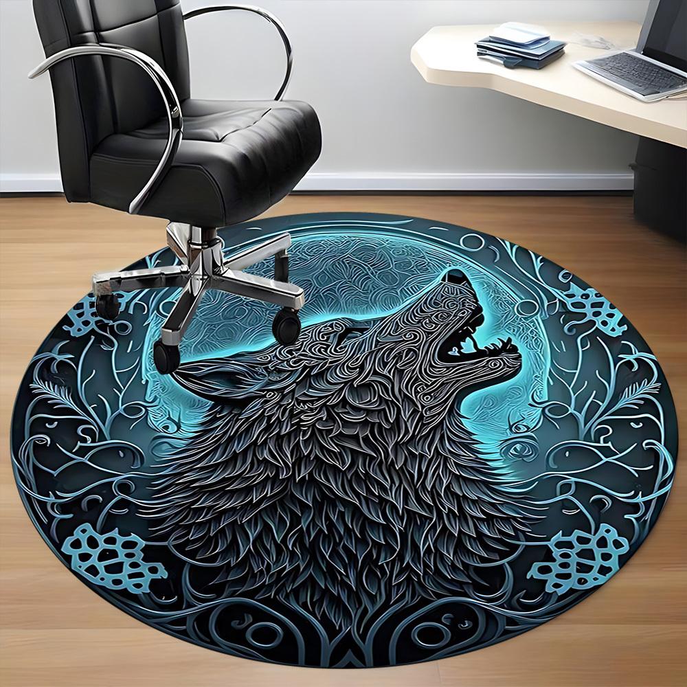 1 alfombra redonda para oficina Luna de Lobo, debajo de sillas de oficina, dormitorio, sala de estar, decoración del hogar, decoración de habitación