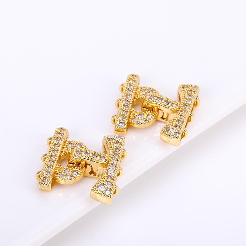 17.5X18MM 18K Gold Plated 3 Strands Clasps Connector,Inlaid Zircon Fastener Clasp For Handmade Pearls Necklace Making Material