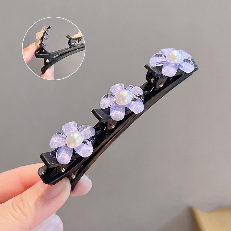 Flower Sparkling  Butterfly Braided Hair Clips Four-Leaf Clover Chopped Hairpin Duckbill Claw With 3 Small Hair Barrettes
