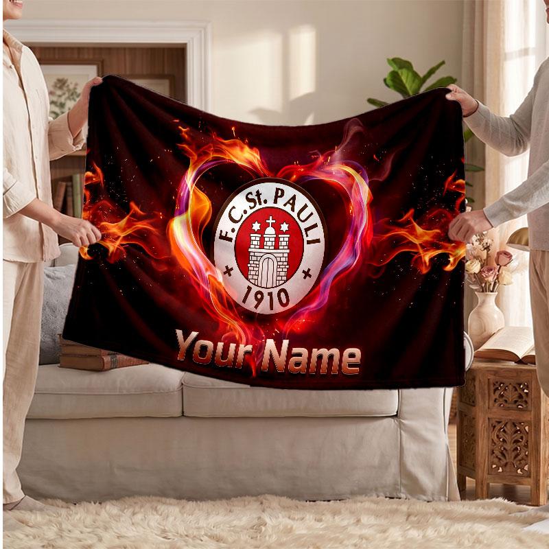 FC St. Pauli Personalized Fleece Blanket With Football Logo, Custom Name Text Soft Warm Home Throw Blanket
