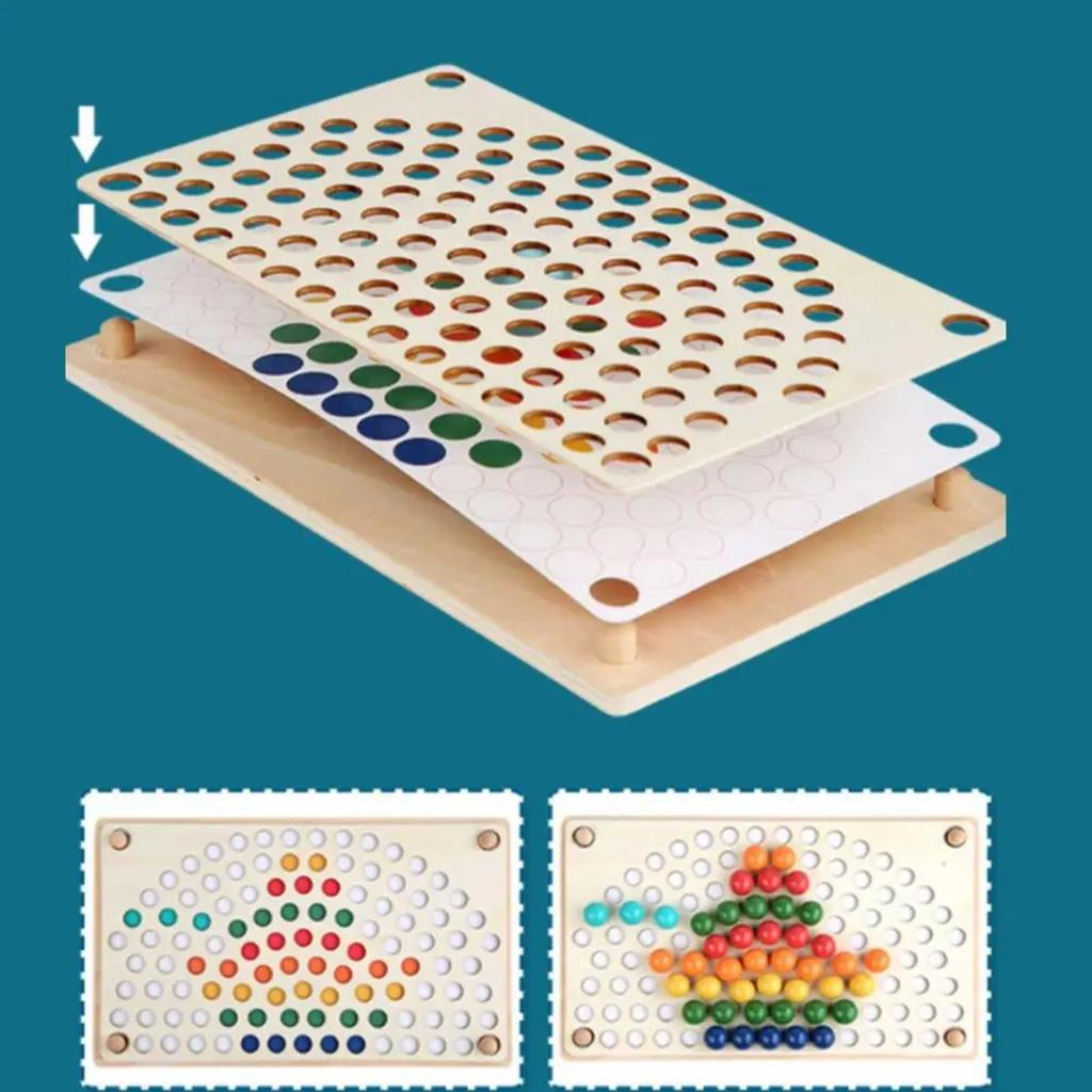 Rainbow Wooden Clip Go Game Set Dot Bead Board Game Toy Rainbow Clip Bead Hand-Eye Coordination Montessori Educational Toys