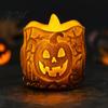 Luz de Abóbora em Relevo Oca Halloween Vela LED, Velinha Eletrônica Sem Chama, Lanterna de Resina Embossada, Decoração de Mesa Assustadora Noturna Portátil para Interior
