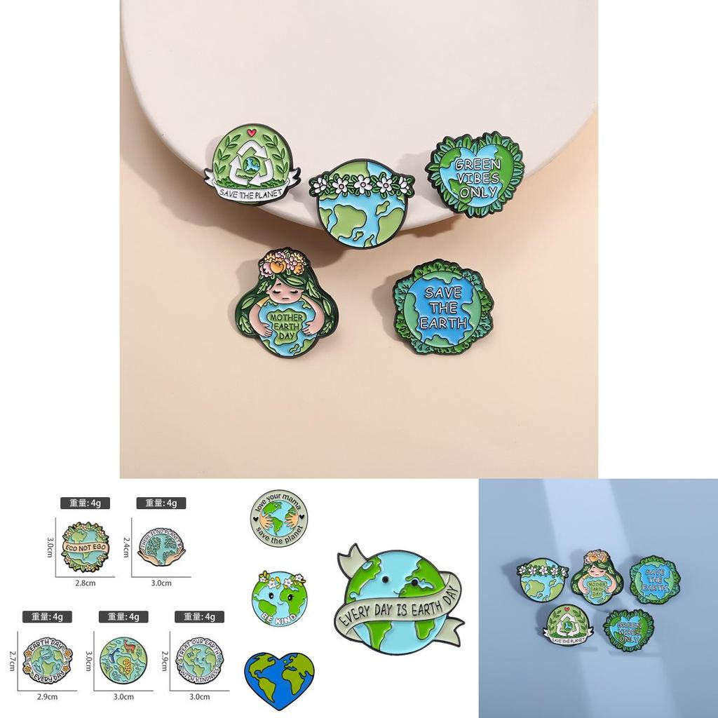 Creative Eco-friendly Alloy Badge Cartoon Earth Shaped Brooch Set For All Seasons