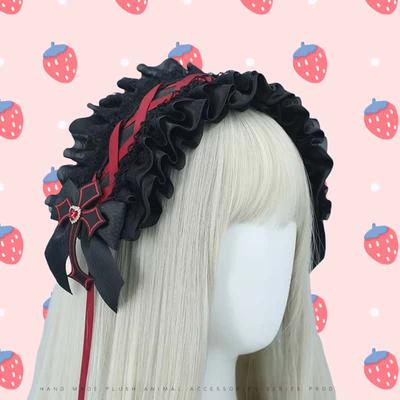 Gothic Lolita Dunkles Kreuz Spitze Schleife Stirnband für Anime Mädchen Vampir Cosplay Halloween Party Accessoire