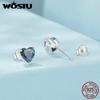 WOSTU 925 Sterling Silver 7MM Heart Stud Earrings Women Rainbow Mystic Topaz Wedding Earring Party Jewelry Gift For Mom Daugther